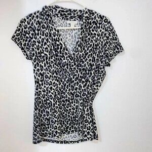 Leopard print vee neck charter club by macys flawless vintage tts size small !!